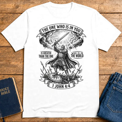 Greater Is He Warrior Scripture T-Shirt - White