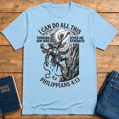 Philippians 4:13 Warrior Strength T-Shirt - Light Blue