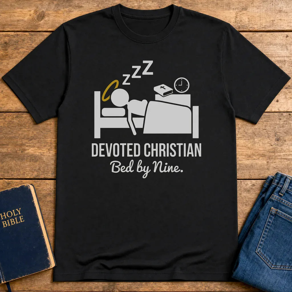 Devoted Christian Bed by Nine T-Shirt - Black