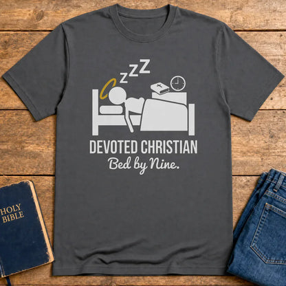 Devoted Christian Bed by Nine T-Shirt - Charcoal