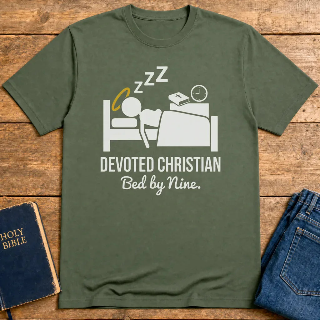 Devoted Christian Bed by Nine T-Shirt - Military Green