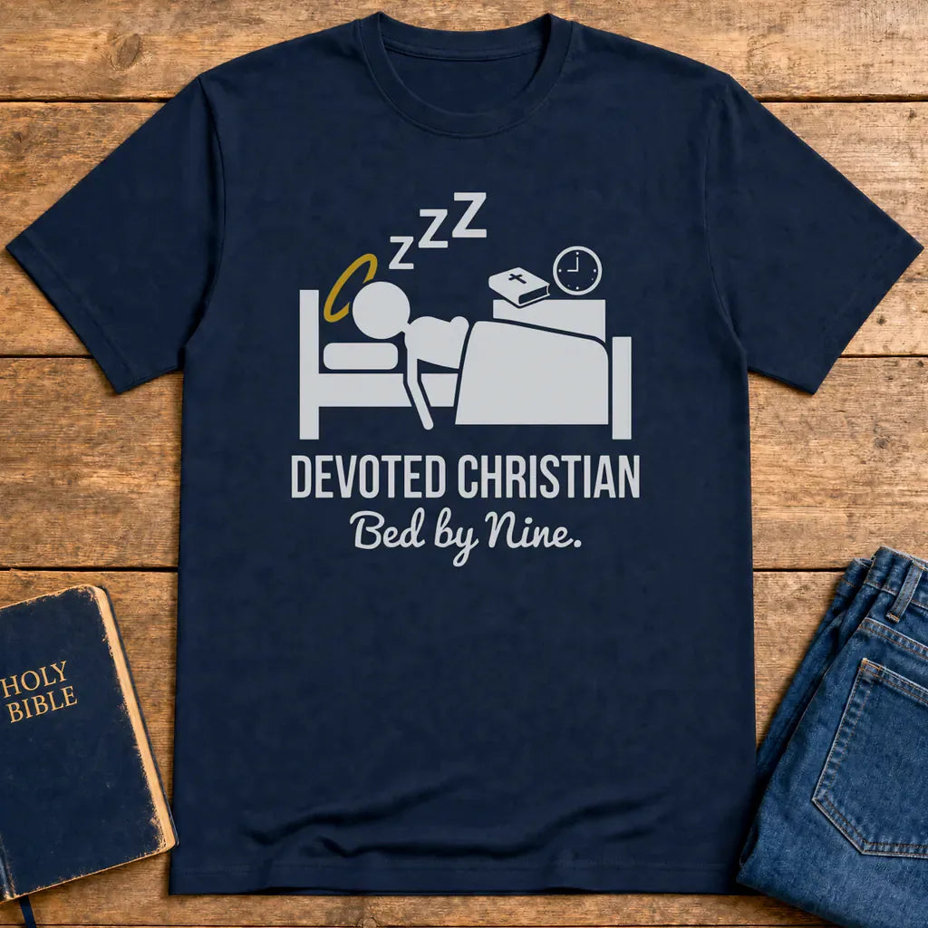 Devoted Christian Bed by Nine T-Shirt - Navy
