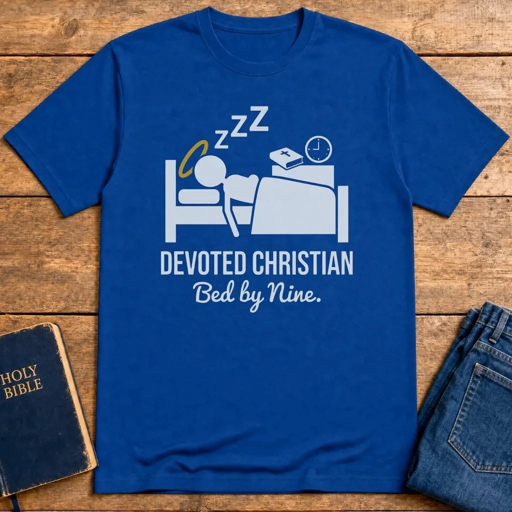 Devoted Christian Bed by Nine T-Shirt - Royal