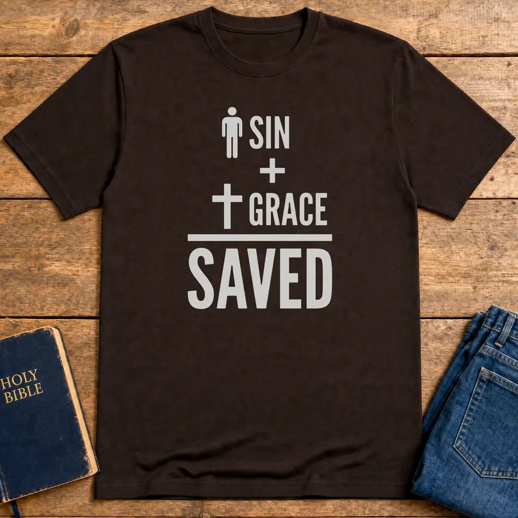 Sin + Grace = Saved T-Shirt - Dark Chocolate