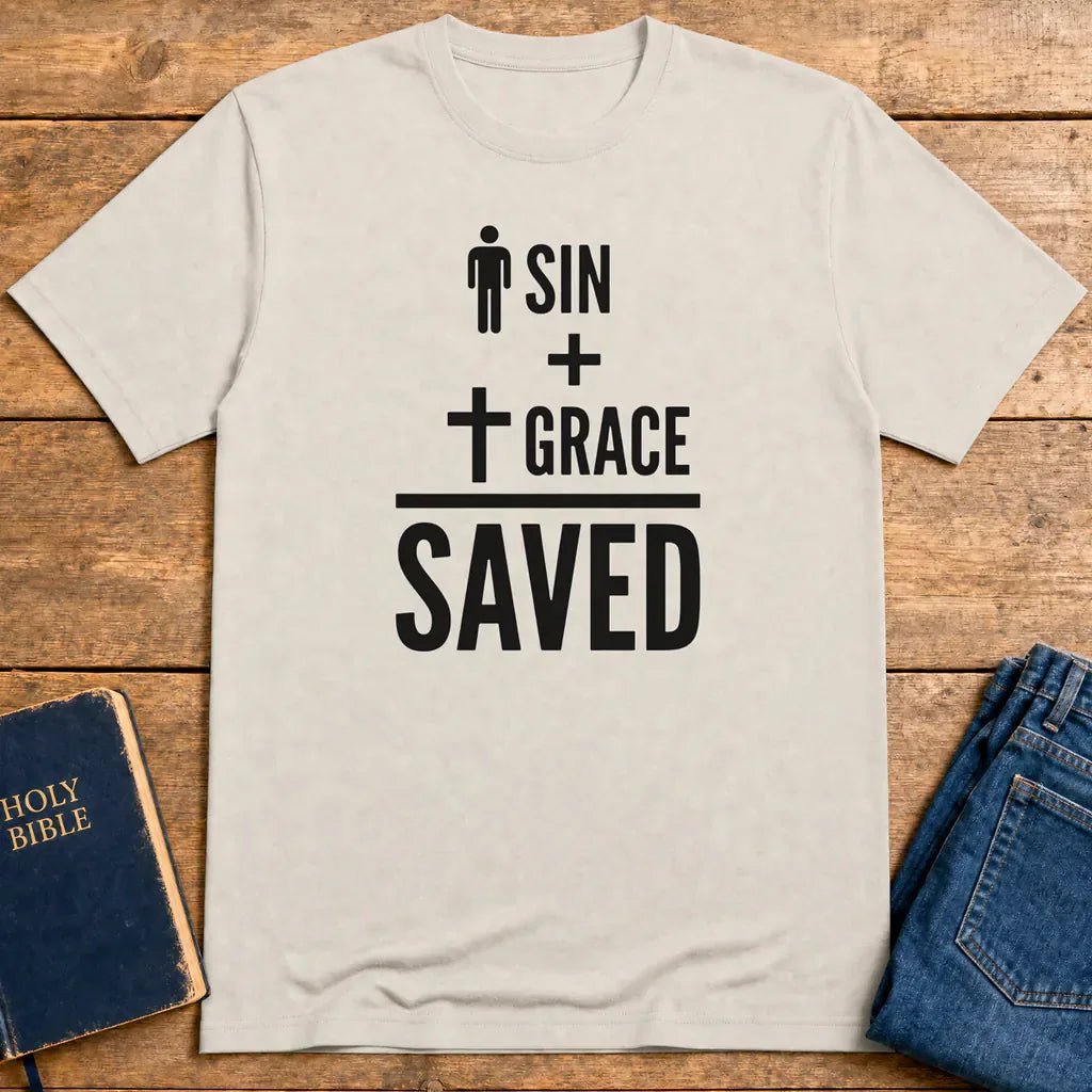 Sin + Grace = Saved T-Shirt - Ice Grey