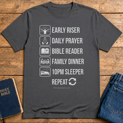 The Blessed Life Routine T-Shirt - Charcoal