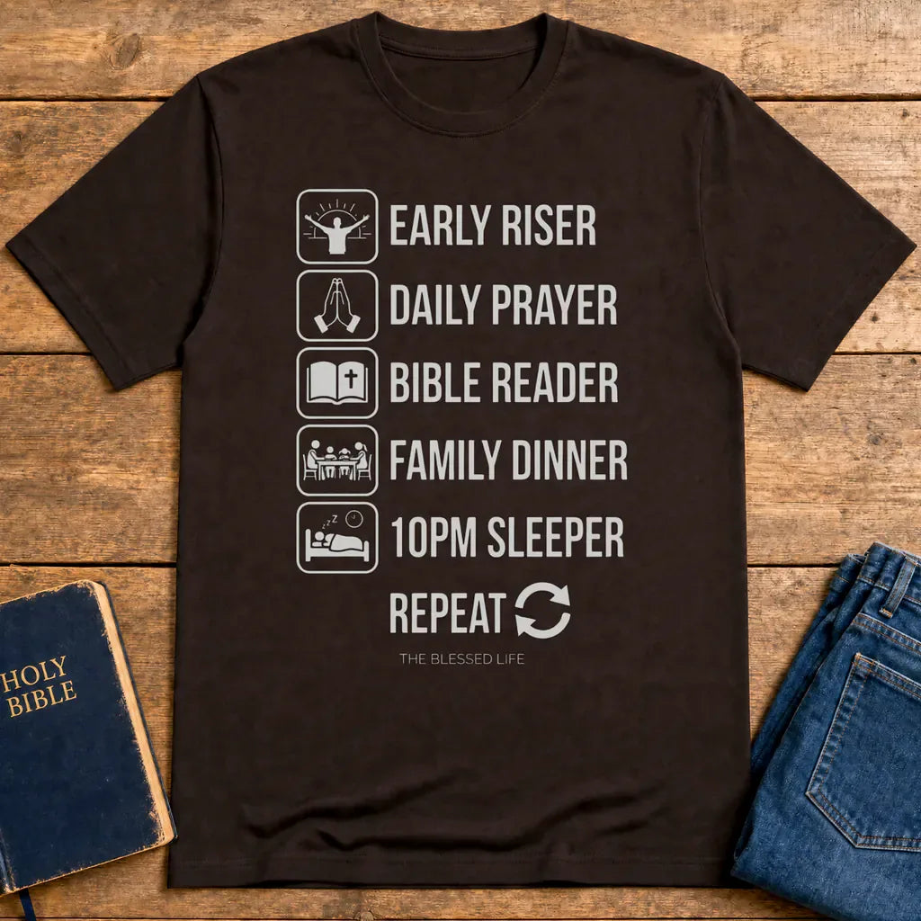 The Blessed Life Routine T-Shirt - Dark Chocolate