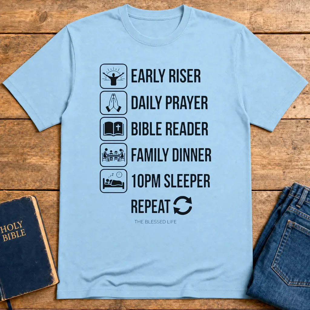 The Blessed Life Routine T-Shirt - Light Blue