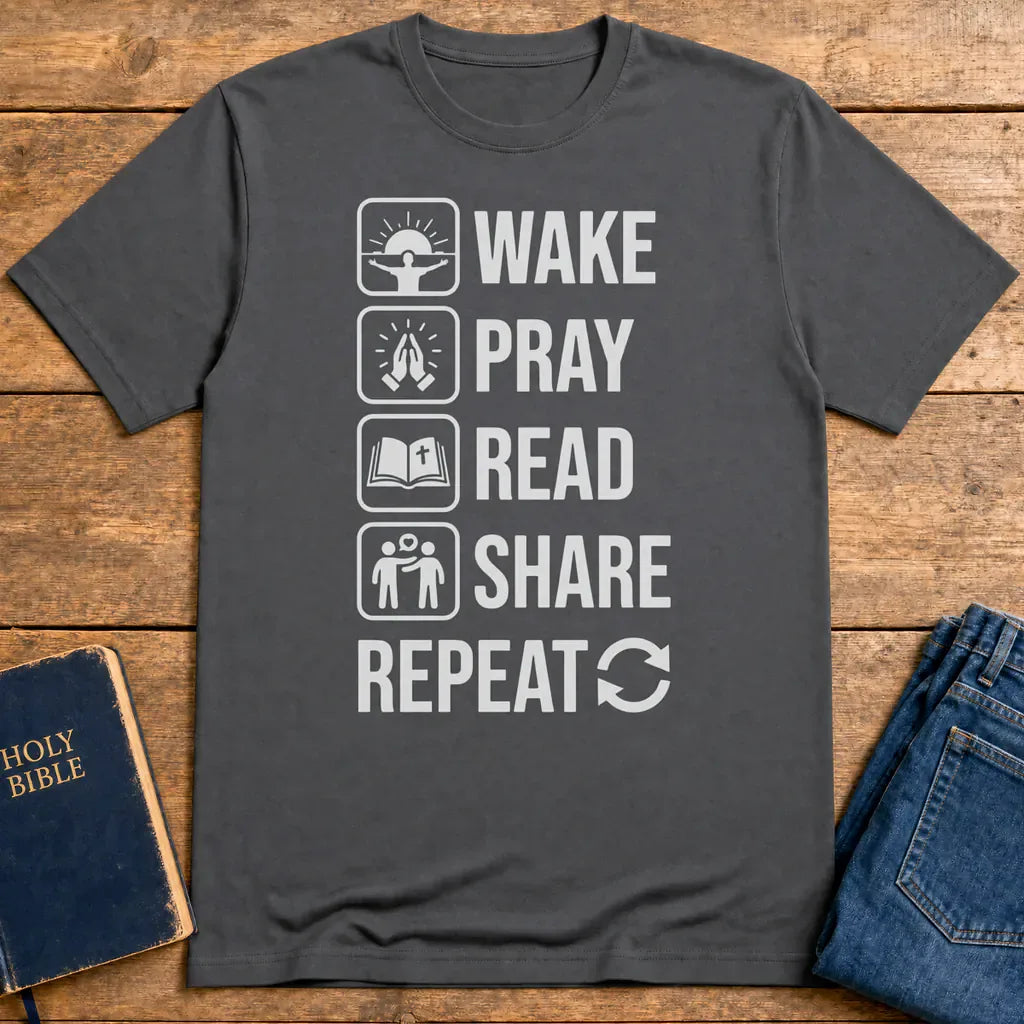 Wake Pray Read Share Repeat T-Shirt - Charcoal