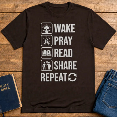 Wake Pray Read Share Repeat T-Shirt - Dark Chocolate