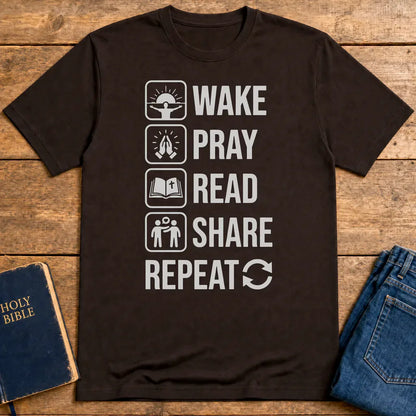 Wake Pray Read Share Repeat T-Shirt - Dark Chocolate