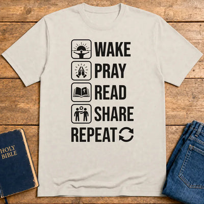 Wake Pray Read Share Repeat T-Shirt - Ice Grey