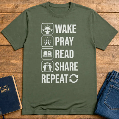 Wake Pray Read Share Repeat T-Shirt - Military Green