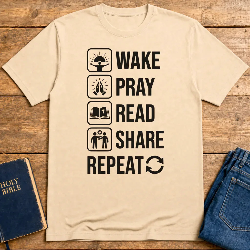 Wake Pray Read Share Repeat T-Shirt - Natural