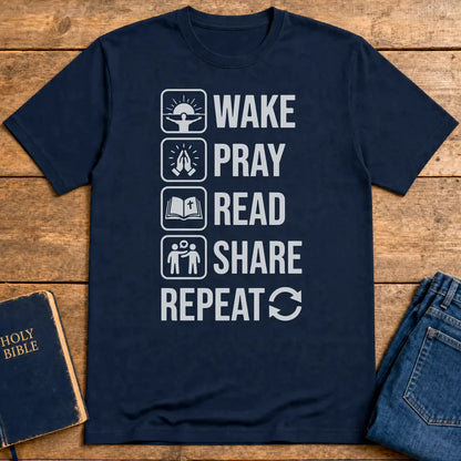 Wake Pray Read Share Repeat T-Shirt - Navy