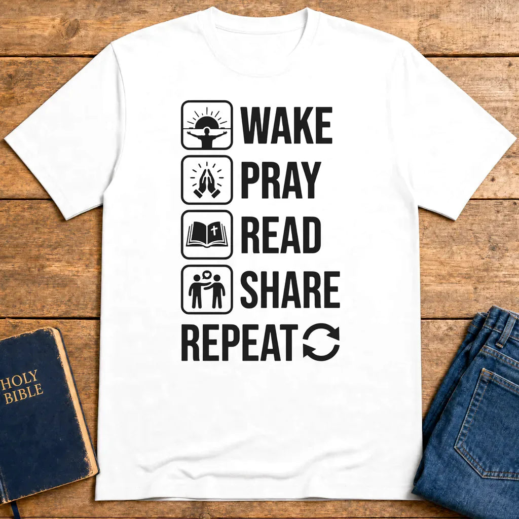 Wake Pray Read Share Repeat T-Shirt - White