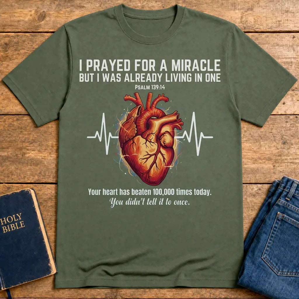 Grateful Heartbeat Reminder T-Shirt - Military Green
