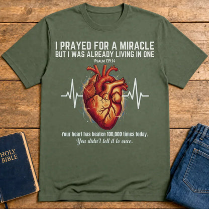 Grateful Heartbeat Reminder T-Shirt - Military Green