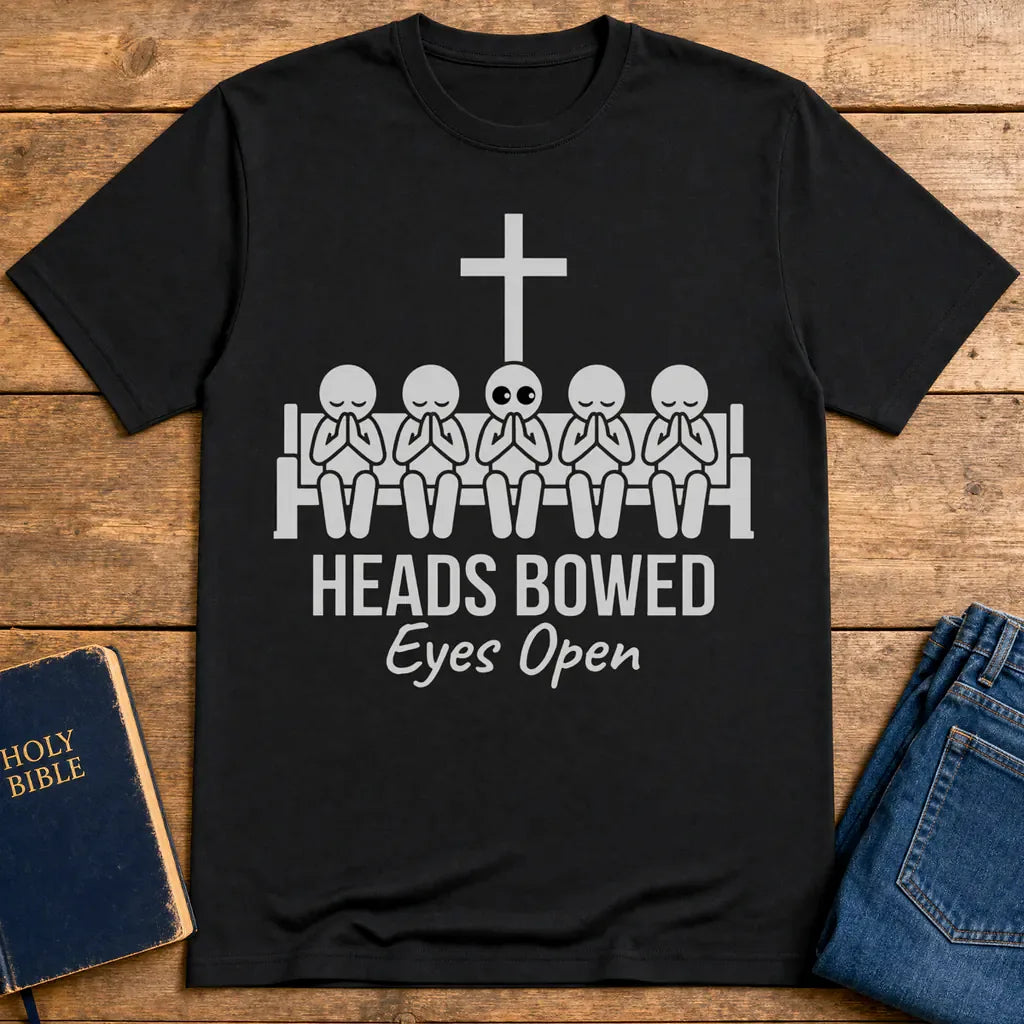 Heads Bowed Eyes Open T-Shirt - Black