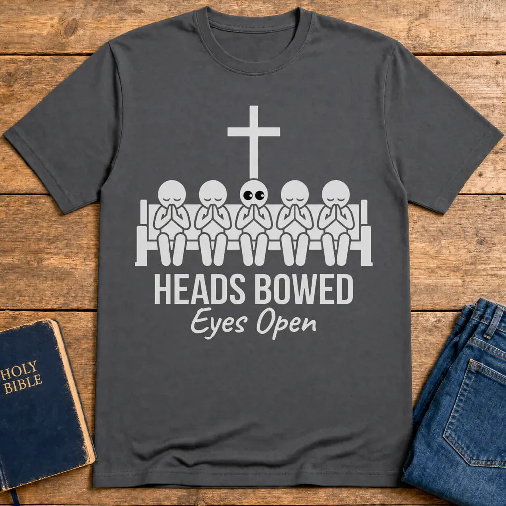Heads Bowed Eyes Open T-Shirt - Charcoal