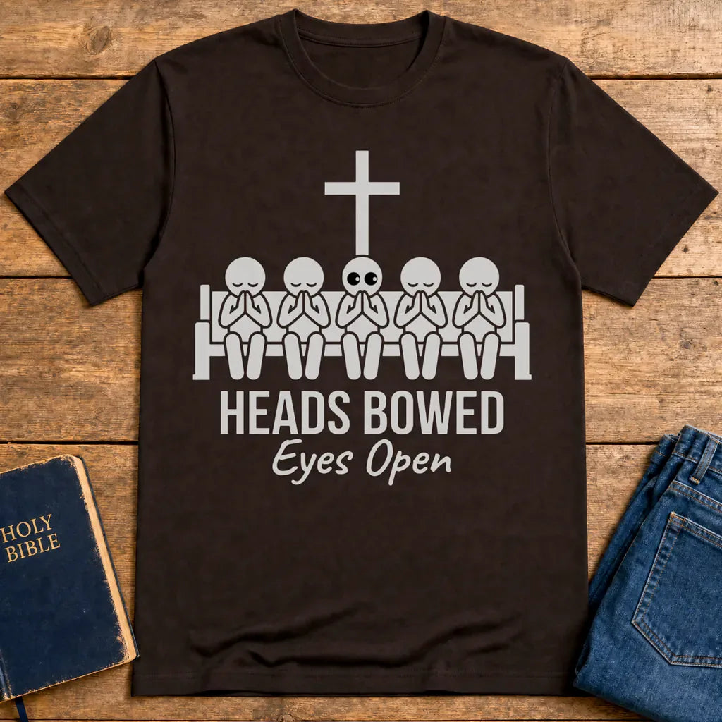 Heads Bowed Eyes Open T-Shirt - Dark Chocolate