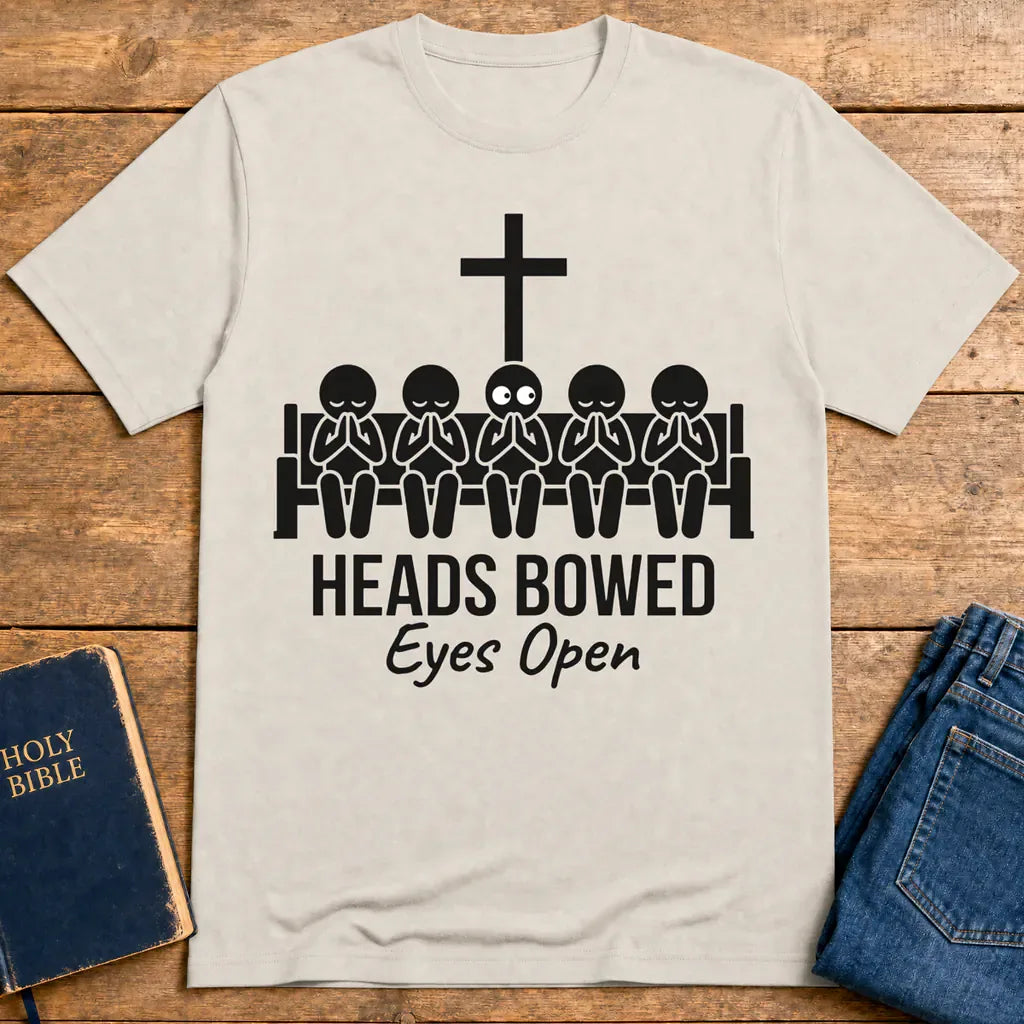 Heads Bowed Eyes Open T-Shirt - Ice Grey