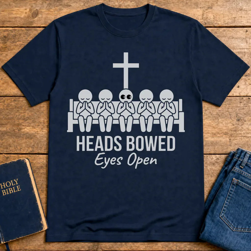 Heads Bowed Eyes Open T-Shirt - Navy