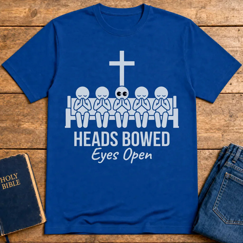 Heads Bowed Eyes Open T-Shirt - Royal