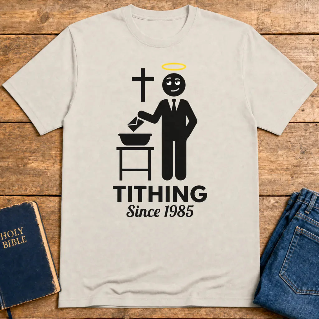 Tithing Since 1985 T-Shirt - Ice Grey