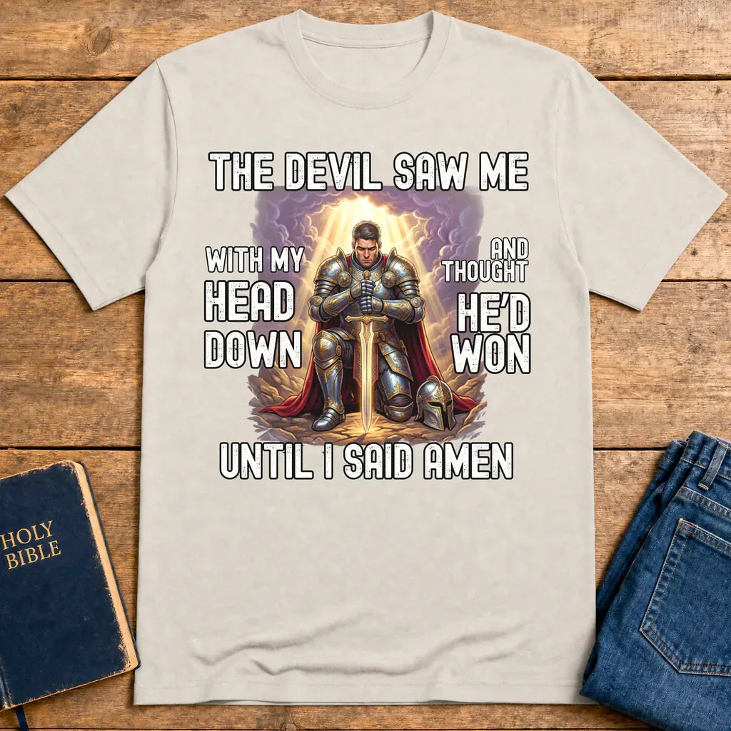 Warrior of Faith Amen T-Shirt - Ice Grey