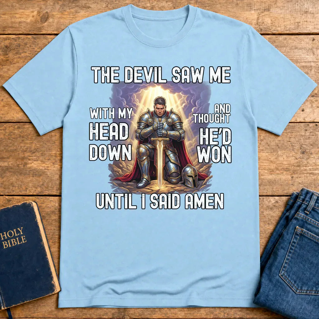 Warrior of Faith Amen T-Shirt - Light Blue