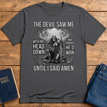 Warrior of Amen Faith Armor T-Shirt - Charcoal