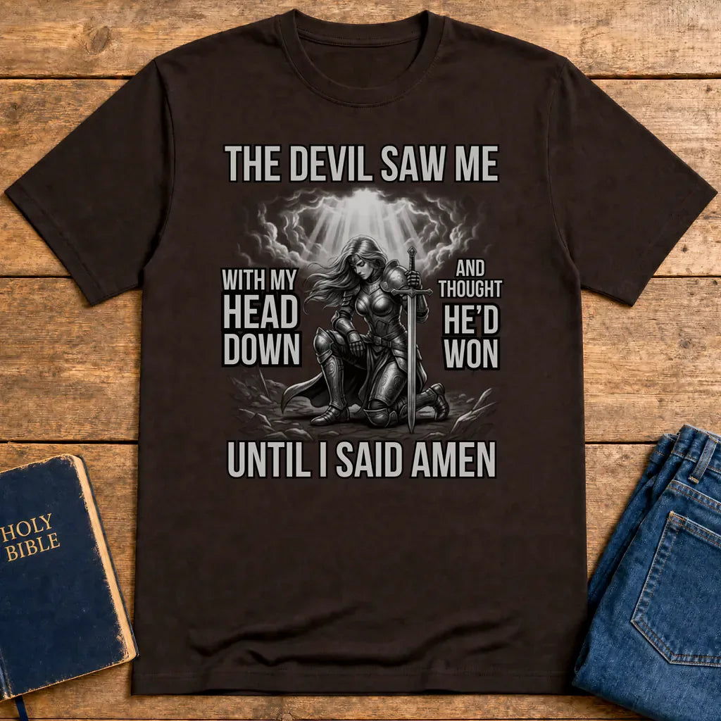Warrior of Amen Faith Armor T-Shirt - Dark Chocolate