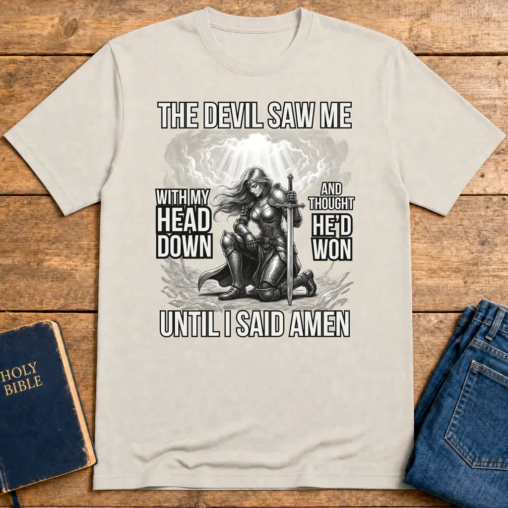 Warrior of Amen Faith Armor T-Shirt - Ice Grey
