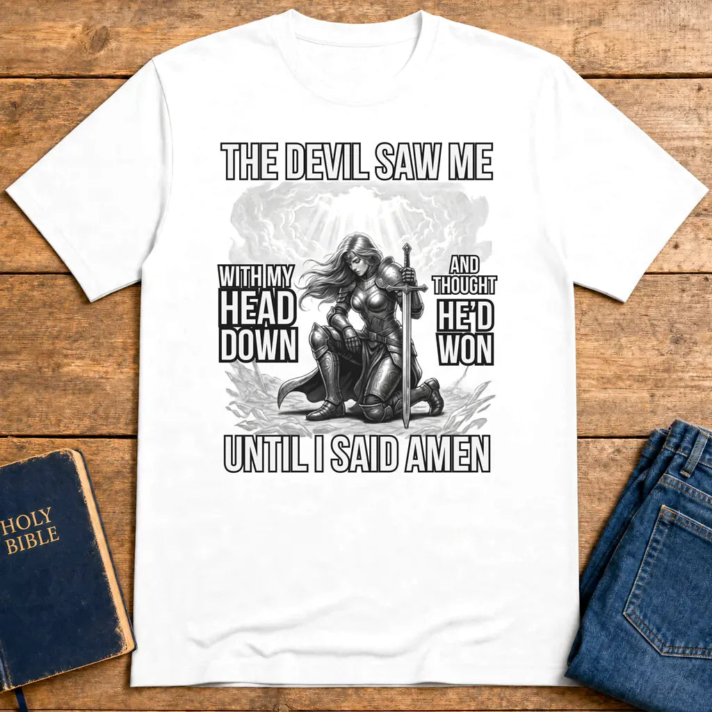 Warrior of Amen Faith Armor T-Shirt - White