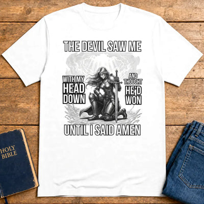 Warrior of Amen Faith Armor T-Shirt - White