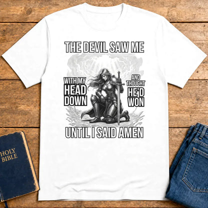 Warrior of Amen Faith Armor T-Shirt - White
