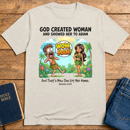 Wow, Man! Creation Humor T-Shirt - Ice Grey