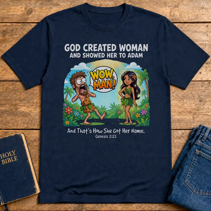 Wow, Man! Creation Humor T-Shirt - Navy