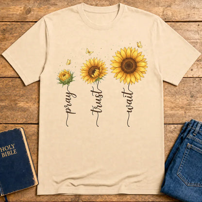 Pray Trust Wait Sunflower T-Shirt - Natural