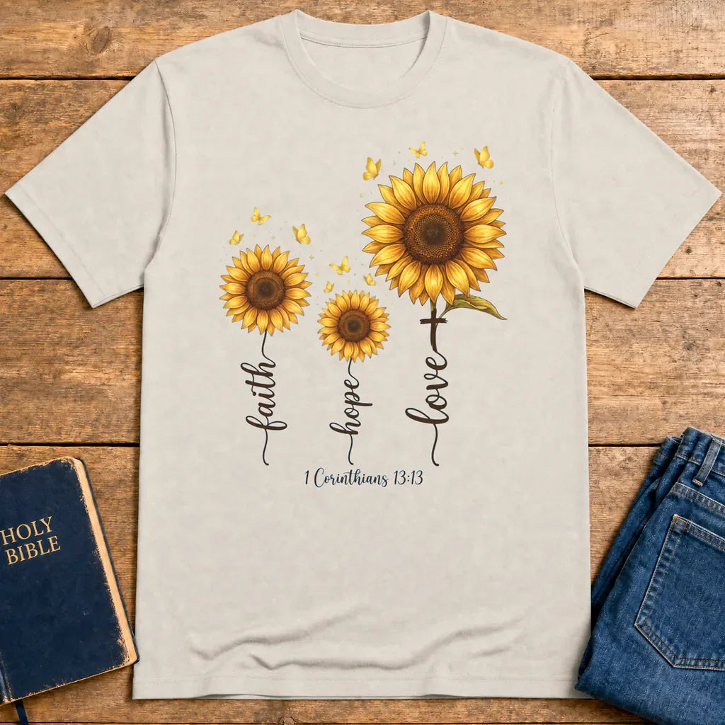 Faith Hope Love Sunflower T-Shirt - Ice Grey