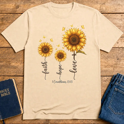 Faith Hope Love Sunflower T-Shirt - Natural