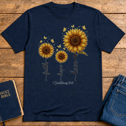Faith Hope Love Sunflower T-Shirt - Navy
