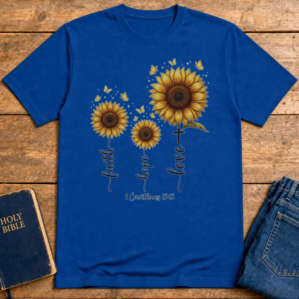 Faith Hope Love Sunflower T-Shirt - Royal