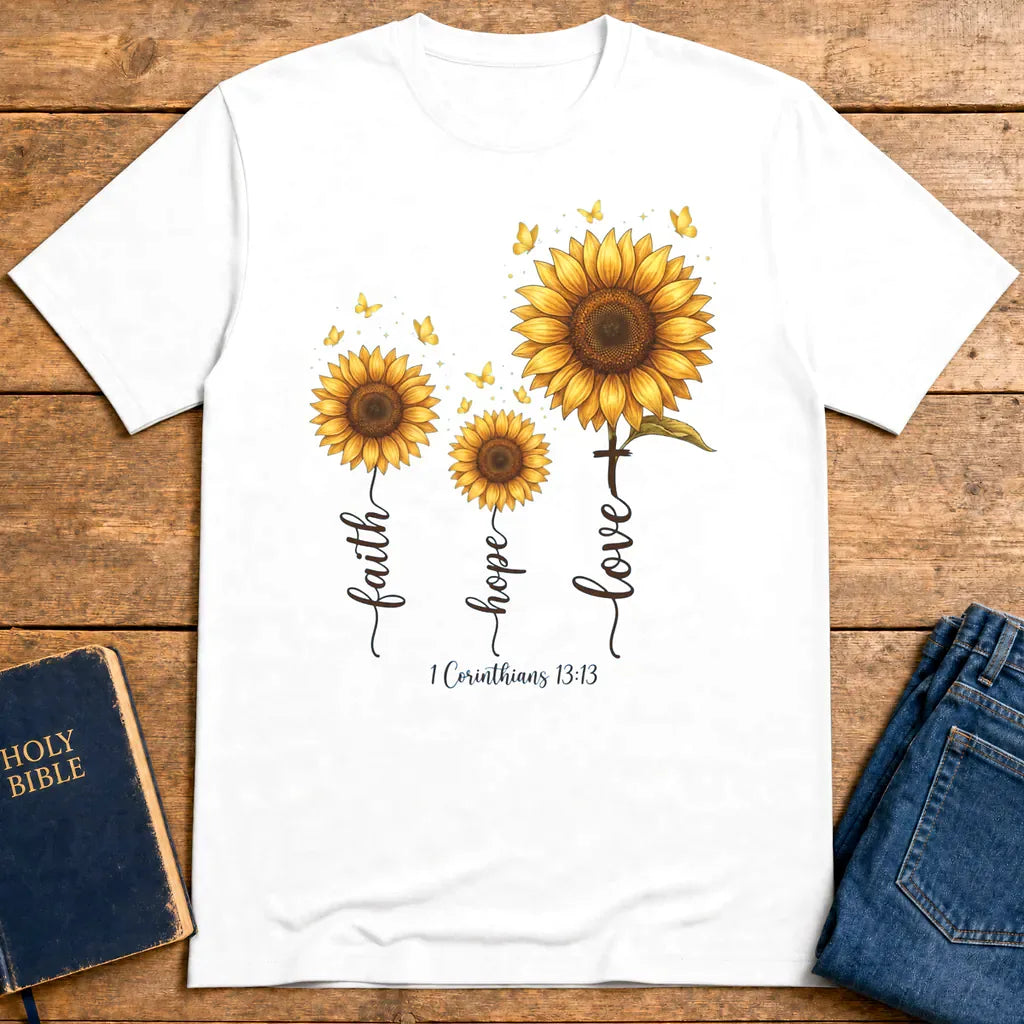 Faith Hope Love Sunflower T-Shirt - White