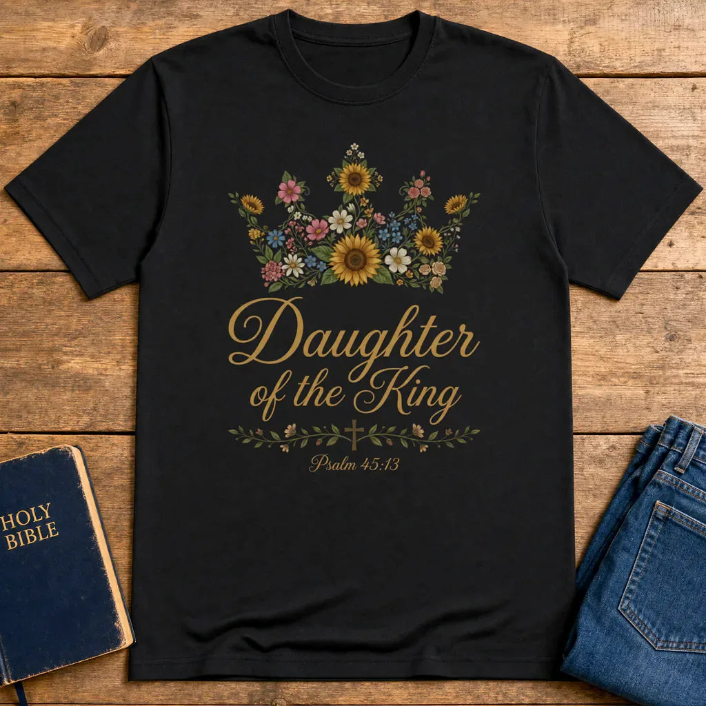 Daughter of the King Floral Crown T-Shirt - Black