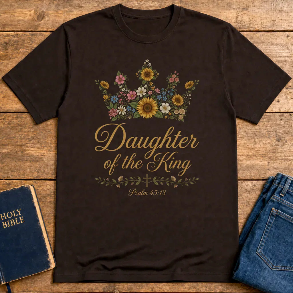 Daughter of the King Floral Crown T-Shirt - Dark Chocolate