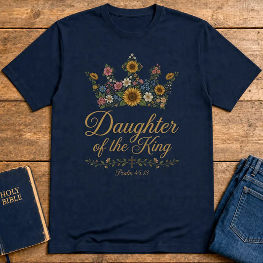 Daughter of the King Floral Crown T-Shirt - Navy