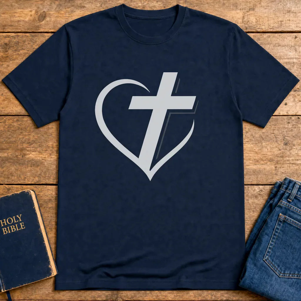 Heart and Cross Unity T-Shirt - Navy