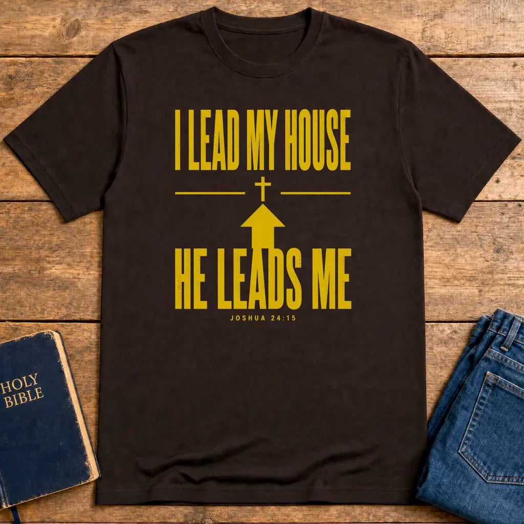 I Lead My House He Leads Me T-Shirt - Dark Chocolate